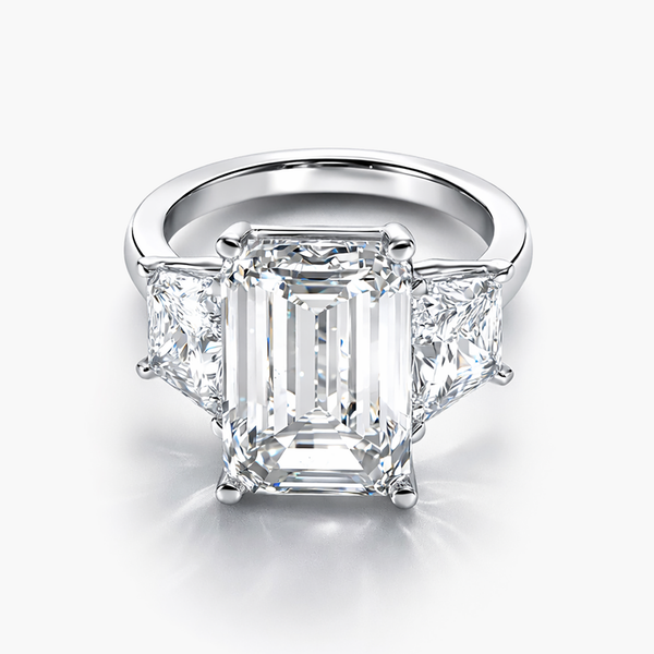 Emerald Cut and Trapezoid cut Three Stone Lab Grown Diamond Engagement Ring in Platinum (10.06 CT F/VS1 IGI)
