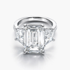Emerald Cut and Trapezoid cut Three Stone Lab Grown Diamond Engagement Ring in Platinum (10.06 CT F/VS1 IGI)