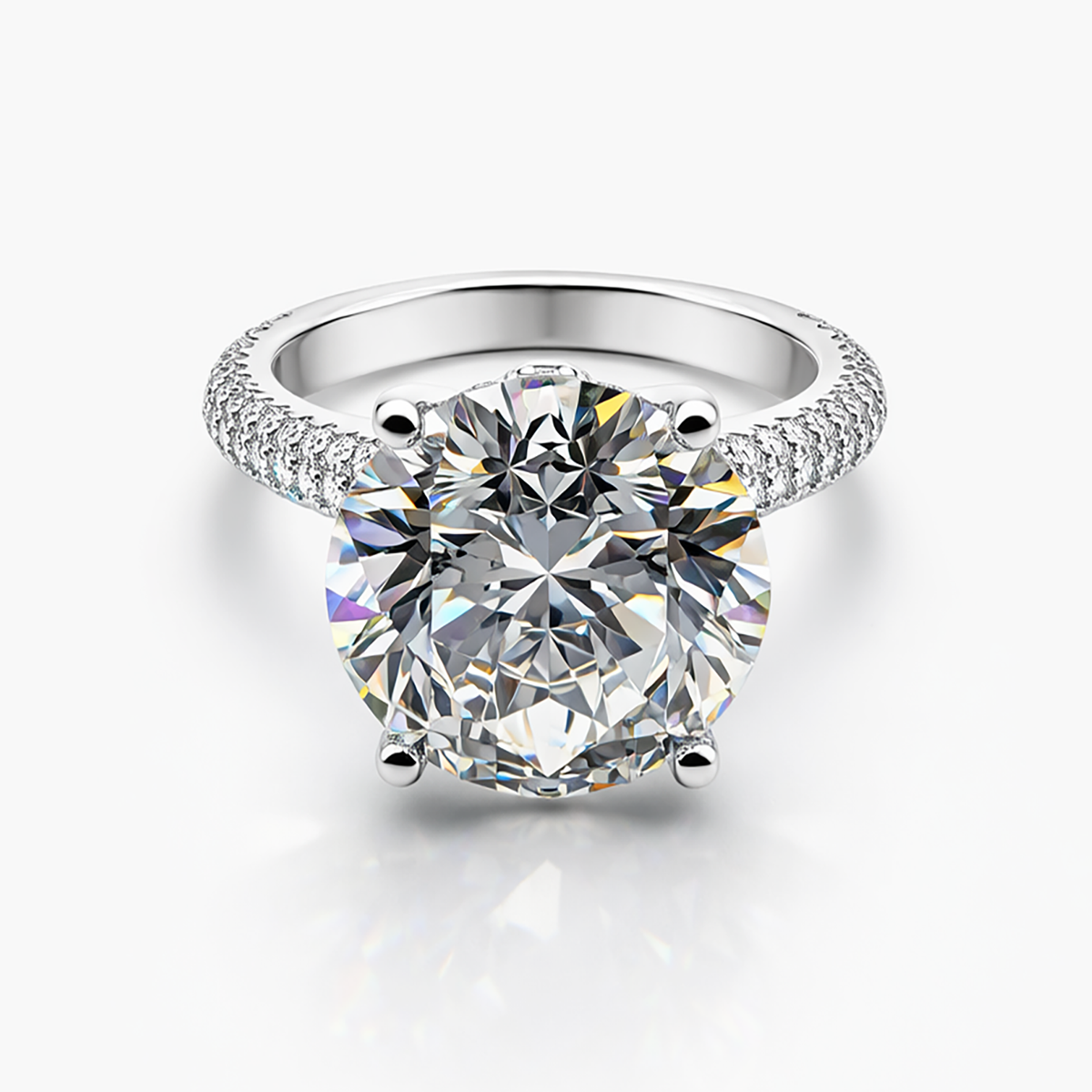 Round 13.19 CT Lab Grown Diamond Ring with pave Setting on the Shank in Platinum (F/VS2)