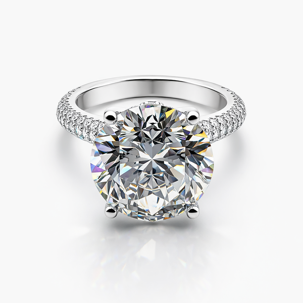 Round 13.19 CT Lab Grown Diamond Ring with pave Setting on the Shank in Platinum (F/VS2)