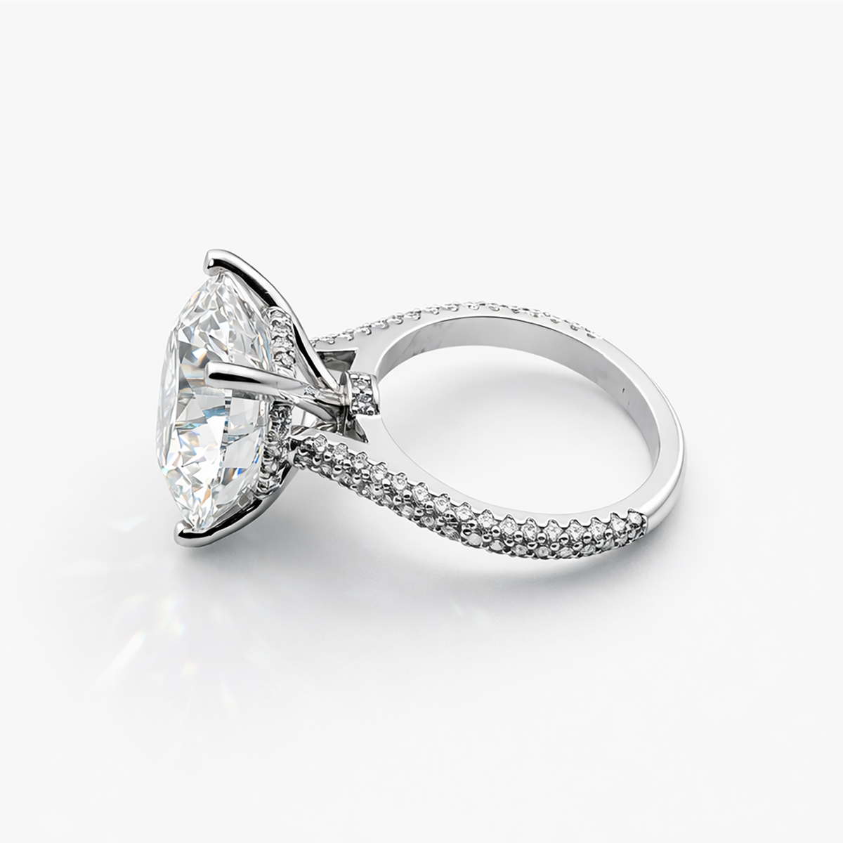 Round 13.19 CT Lab Grown Diamond Ring with pave Setting on the Shank in Platinum (F/VS2)