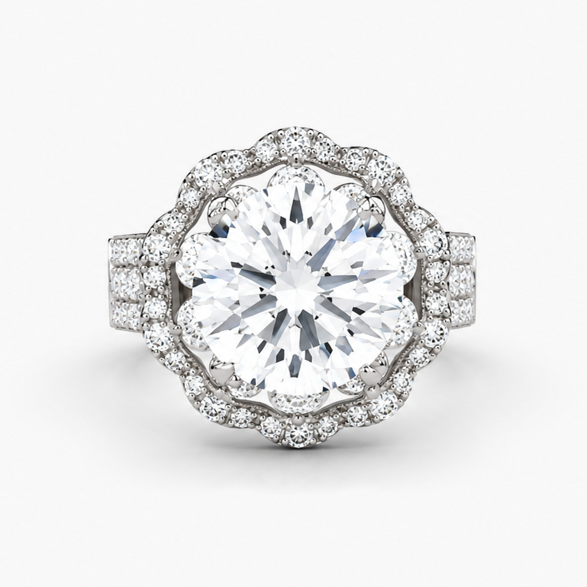 Lab Grown Round Diamond Floral Halo Engagement Ring 6.00 Ct E/VVS2 IGI Certified in Platinum