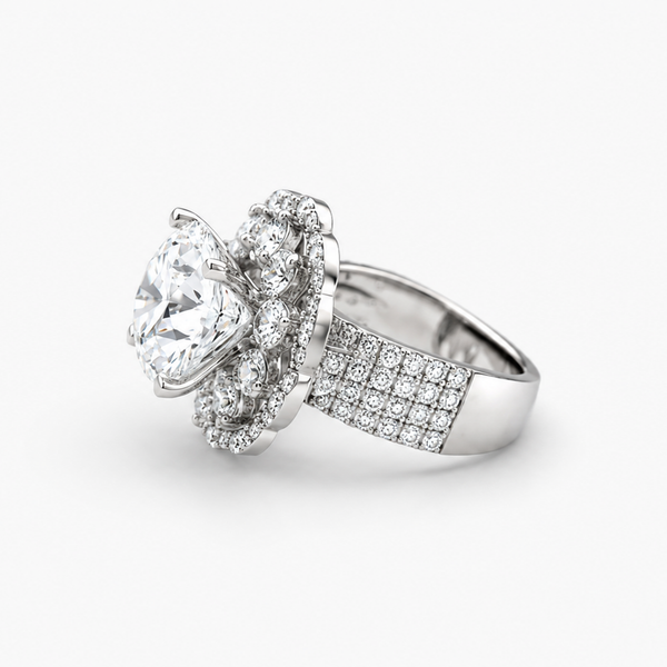 Lab Grown Round Diamond Floral Halo Engagement Ring 6.00 Ct E/VVS2 IGI Certified in Platinum