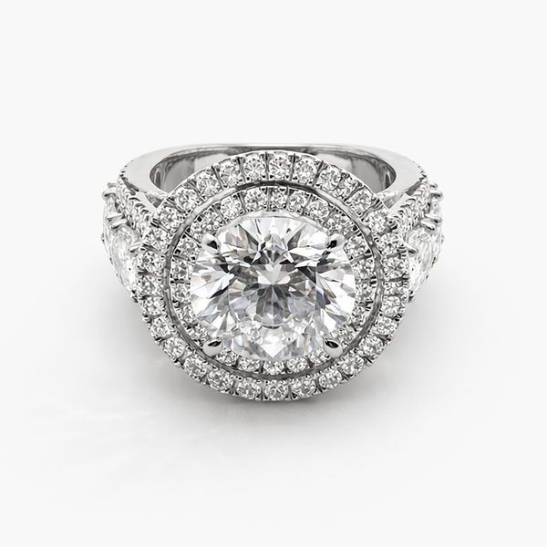 Double Halo Lab Grown Diamond Engagement Ring in Platinum (E/VS2 4.61 Center)