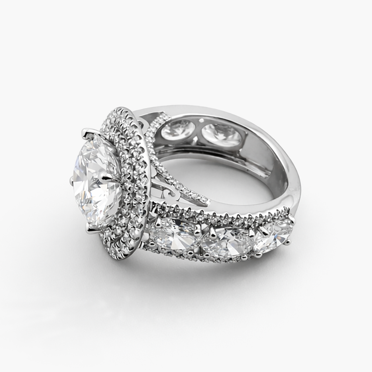 Double Halo Lab Grown Diamond Engagement Ring in Platinum (E/VS2 4.61 Center)