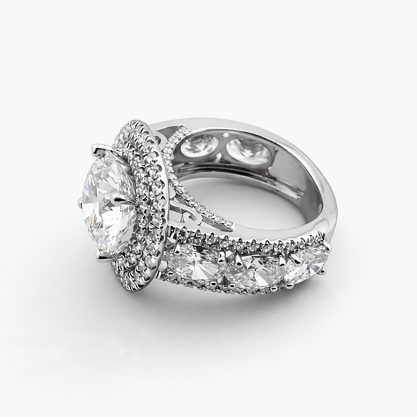Double Halo Lab Grown Diamond Engagement Ring in Platinum (E/VS2 4.61 Center)
