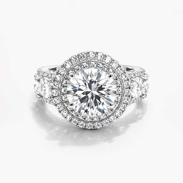 Nhẫn Kim Cương Tròn 5.02 CT Nuôi Cấy Trong Phòng Thí Nghiệm Lấy Cảm Hứng Cổ Điển Với Các Vòng Đá Tròn (E/VS1 IGI)