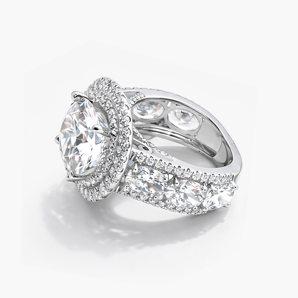 Nhẫn Kim Cương Tròn 5.02 CT Nuôi Cấy Trong Phòng Thí Nghiệm Lấy Cảm Hứng Cổ Điển Với Các Vòng Đá Tròn (E/VS1 IGI)