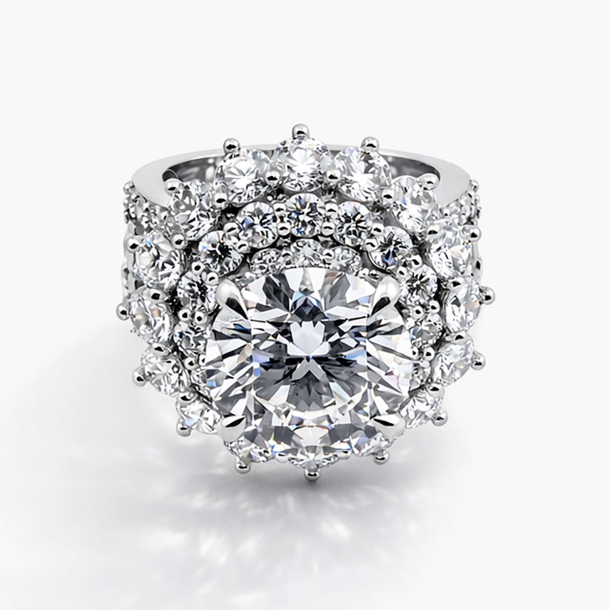 6.02 CT Lab-Grown Diamond Double Halo Ring with Emerald Cut Accents in Platinum