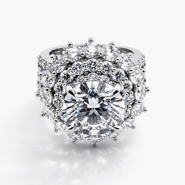 6.02 CT Lab-Grown Diamond Double Halo Ring with Emerald Cut Accents in Platinum