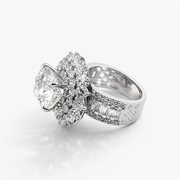 6.02 CT Lab-Grown Diamond Double Halo Ring with Emerald Cut Accents in Platinum