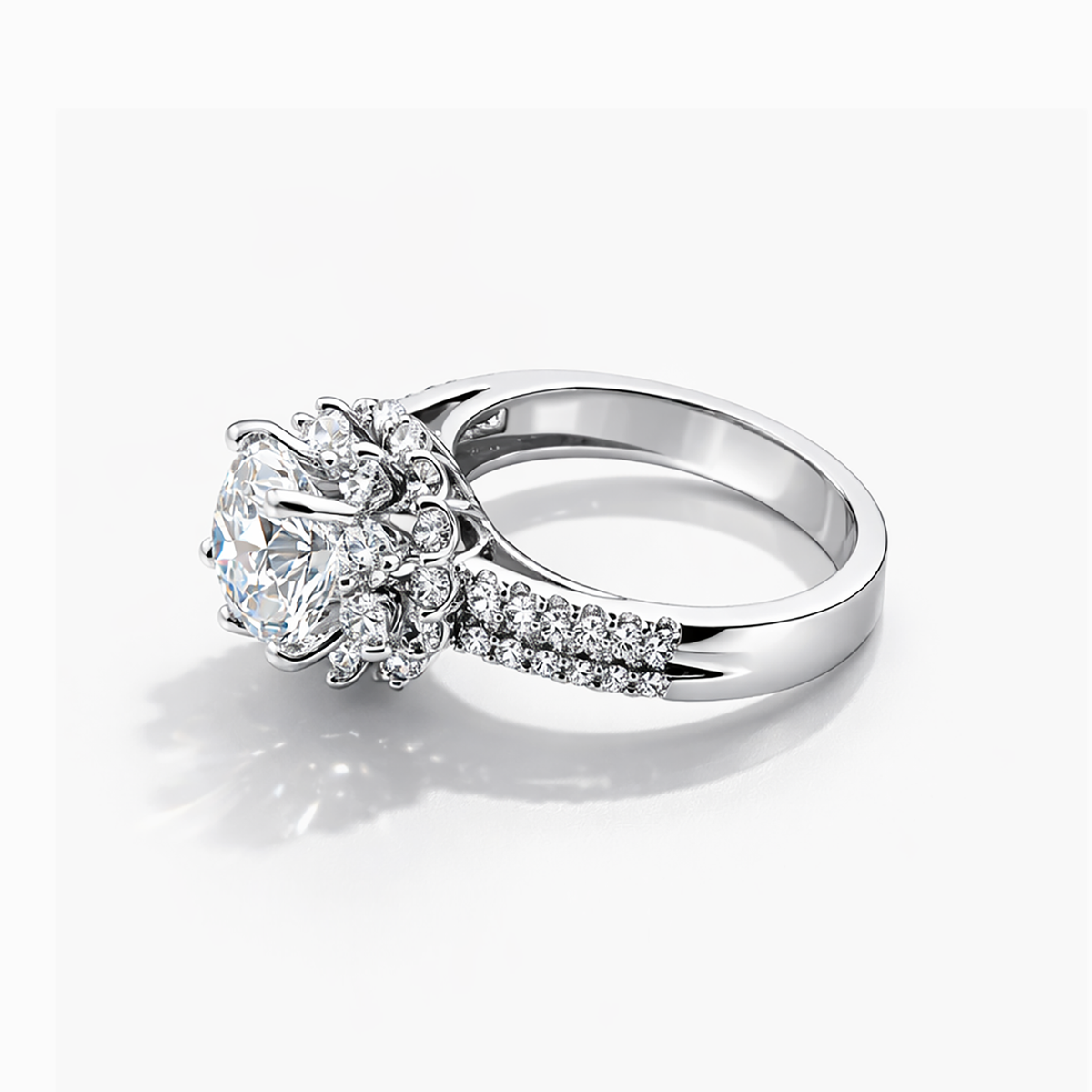 Round Lab Grown Diamond Ring 3.05 CT (E/VVS2) with Halos of Round Stones in Platinum