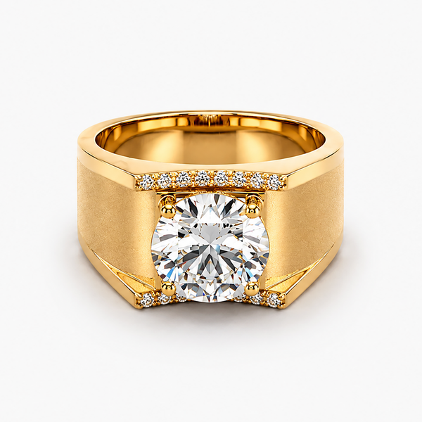 Men's 4.34 Ct Round Lab Grown Diamond Ring in 14K Yellow Gold