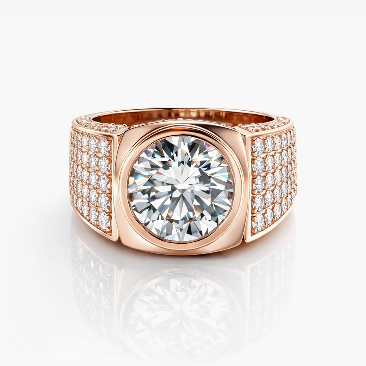 7.03 CT Lab-Grown Diamond Bezel-Set Pavé Men's Ring in 18K Rose Gold