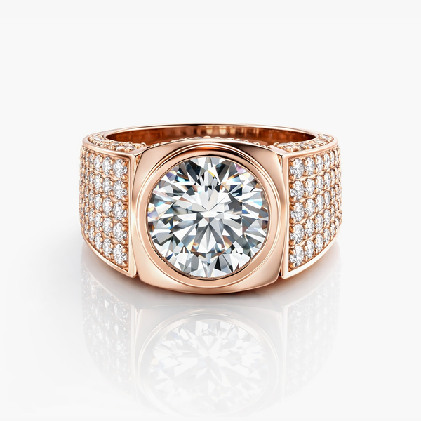 7.03 CT Lab-Grown Diamond Bezel-Set Pavé Men's Ring in 18K Rose Gold