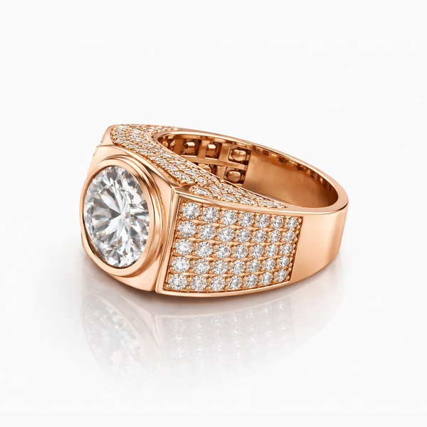 7.03 CT Lab-Grown Diamond Bezel-Set Pavé Men's Ring in 18K Rose Gold