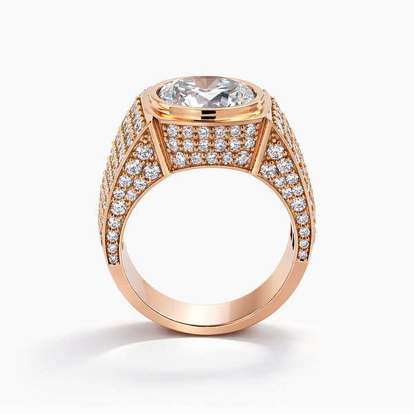 7.03 CT Lab-Grown Diamond Bezel-Set Pavé Men's Ring in 18K Rose Gold