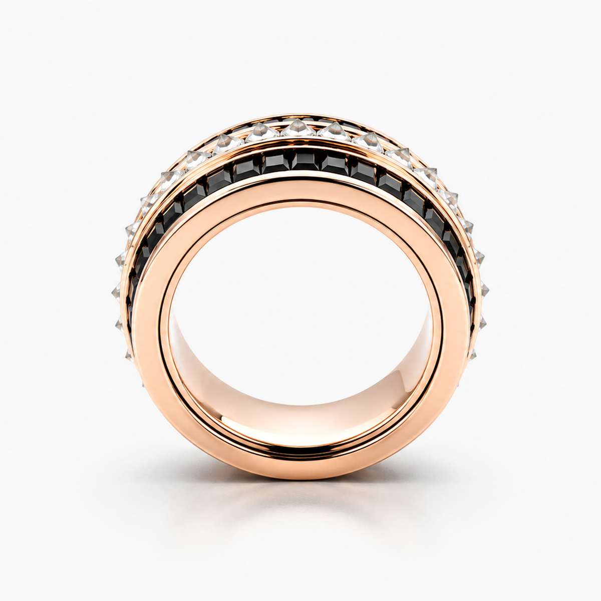 Natural Diamond & Black Sapphire Rotating Three-Row Band in 14K Rose Gold