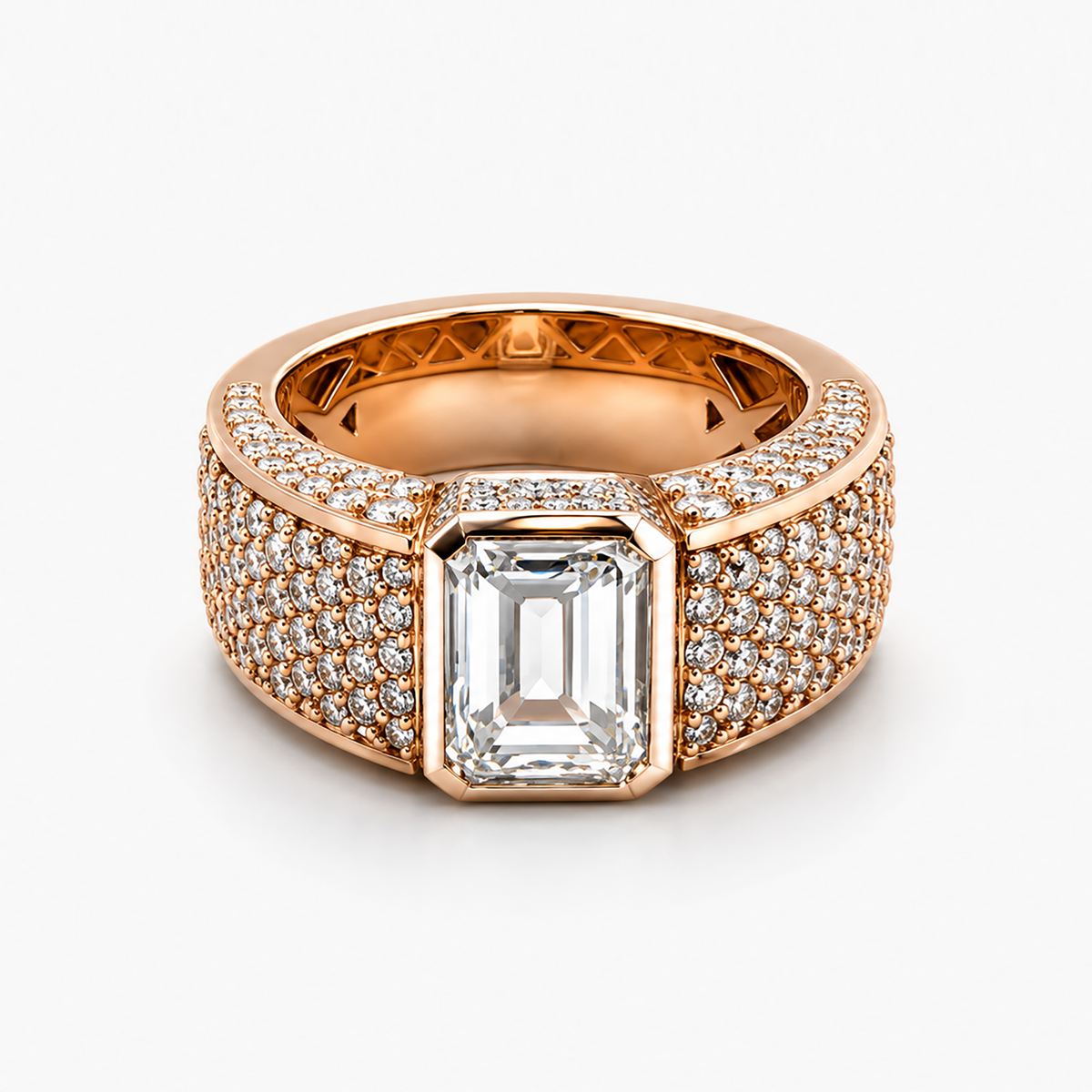 Emerald Cut Lab Grown Diamond Ring in 18K Rose Gold and Platinum