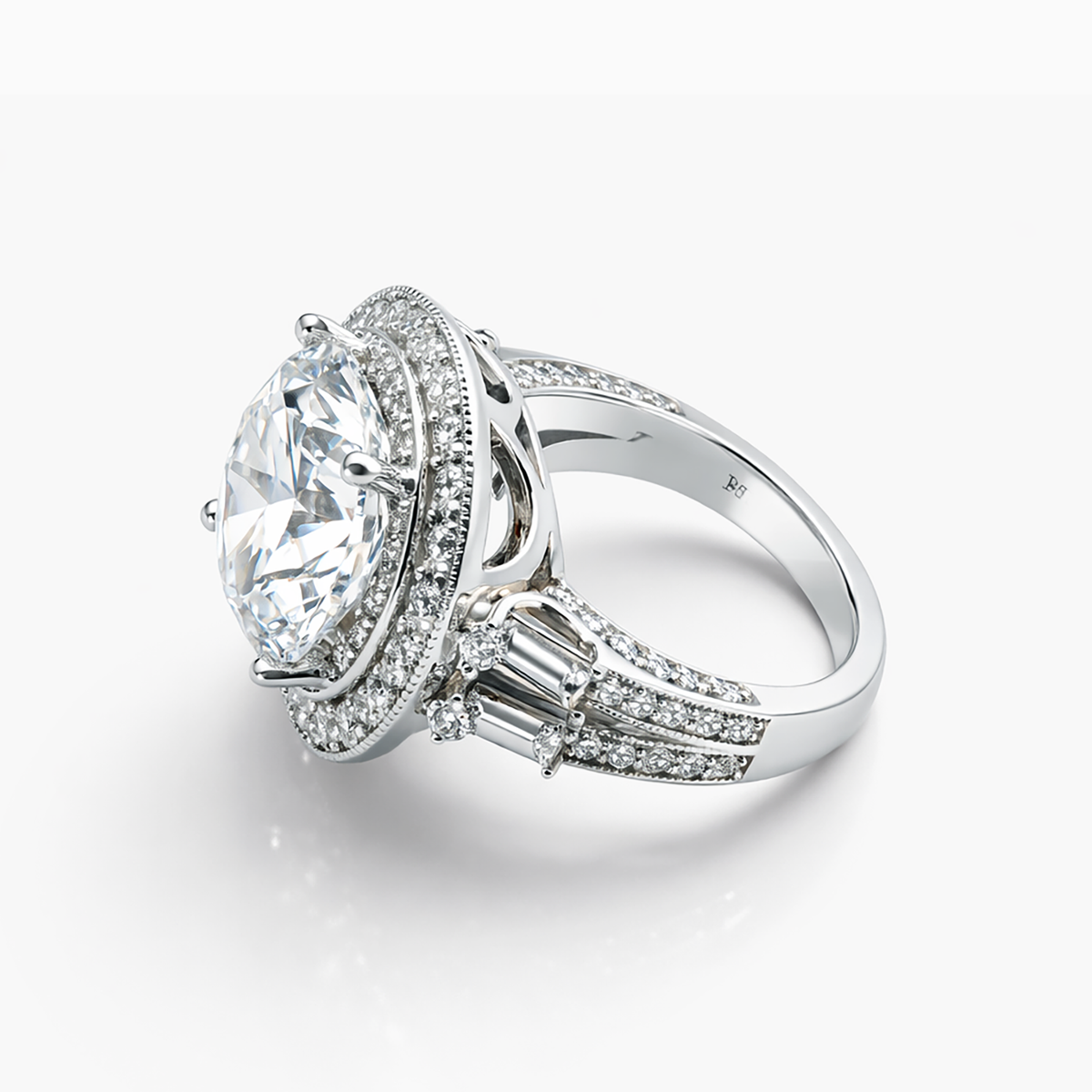 Round 6.57 CT Lab Grown Diamond Ring in 18K White Gold (E/VVS2)