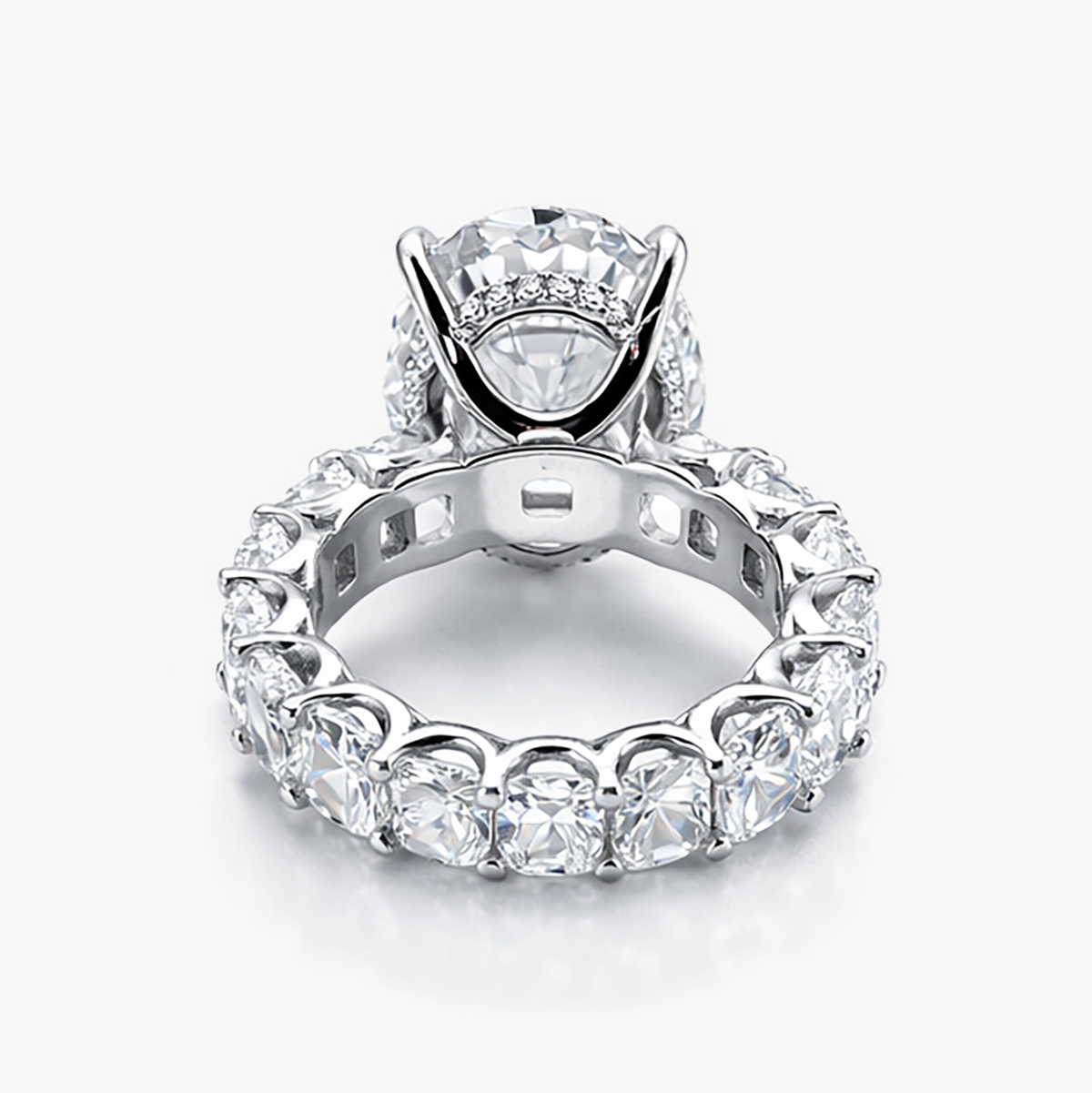 Oval 13.81 CT Lab Grown Diamond Ring with 7.0 CTW Cushion Stones