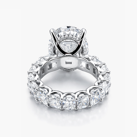 Nhẫn Kim cương Oval 13,81 CT Nuôi cấy trong phòng thí nghiệm với Đá Cushion 7,0 CTW