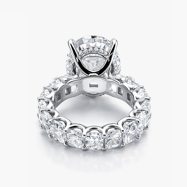 Nhẫn Kim cương Oval 13,81 CT Nuôi cấy trong phòng thí nghiệm với Đá Cushion 7,0 CTW