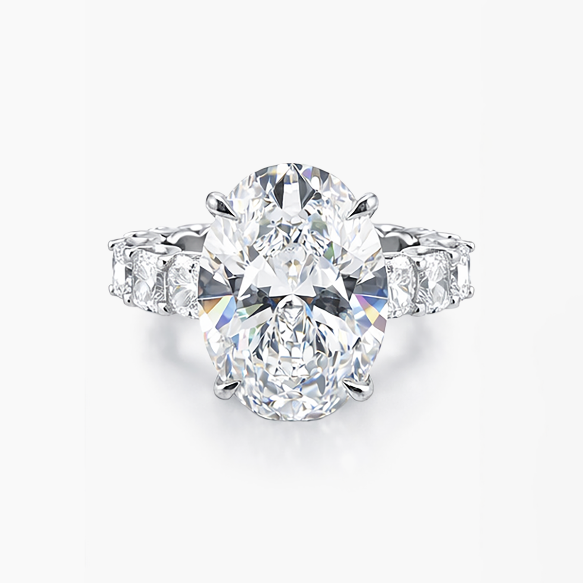 Oval 13.81 CT Lab Grown Diamond Ring with 7.0 CTW Cushion Stones