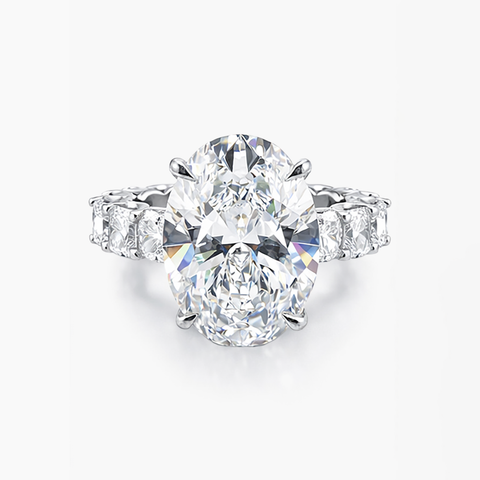 Oval 13.81 CT Lab Grown Diamond Ring with 7.0 CTW Cushion Stones