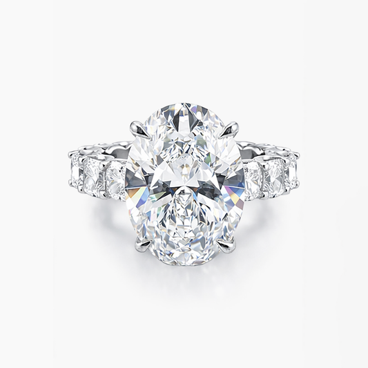 Oval 13.81 CT Lab Grown Diamond Ring with 7.0 CTW Cushion Stones