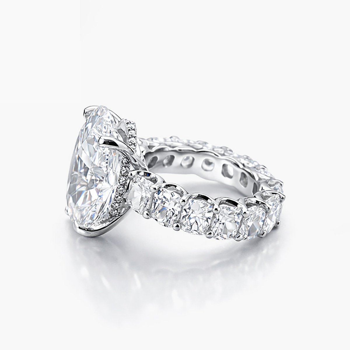 Oval 13.81 CT Lab Grown Diamond Ring with 7.0 CTW Cushion Stones