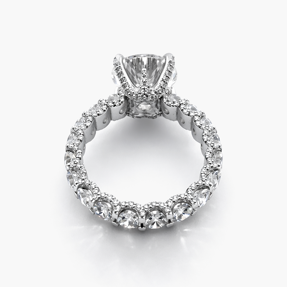13.15 Carat F/VS2 Lab-Grown Diamond Ring with Round Eternity Band and Pavé Edges