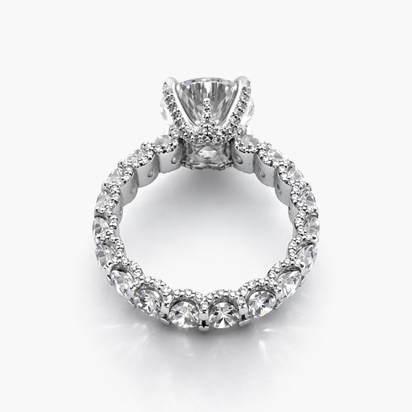 13.15 Carat F/VS2 Lab-Grown Diamond Ring with Round Eternity Band and Pavé Edges