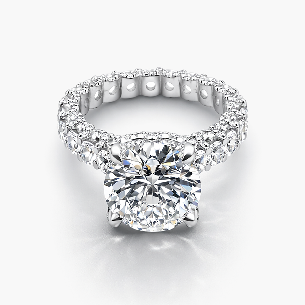 13.15 Carat F/VS2 Lab-Grown Diamond Ring with Round Eternity Band and Pavé Edges