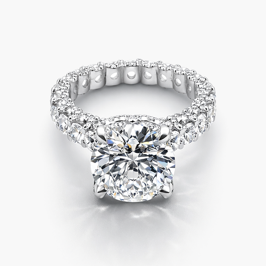 13.15 Carat F/VS2 Lab-Grown Diamond Ring with Round Eternity Band and Pavé Edges