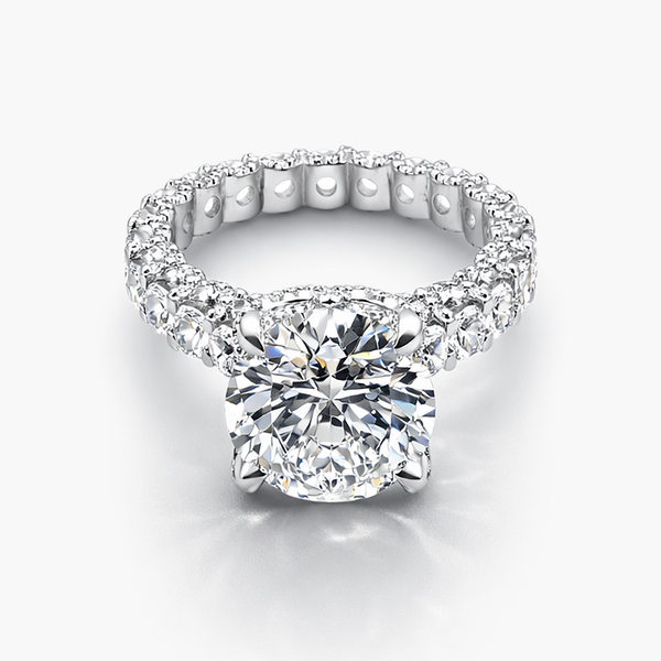 13.15 Carat F/VS2 Lab-Grown Diamond Ring with Round Eternity Band and Pavé Edges