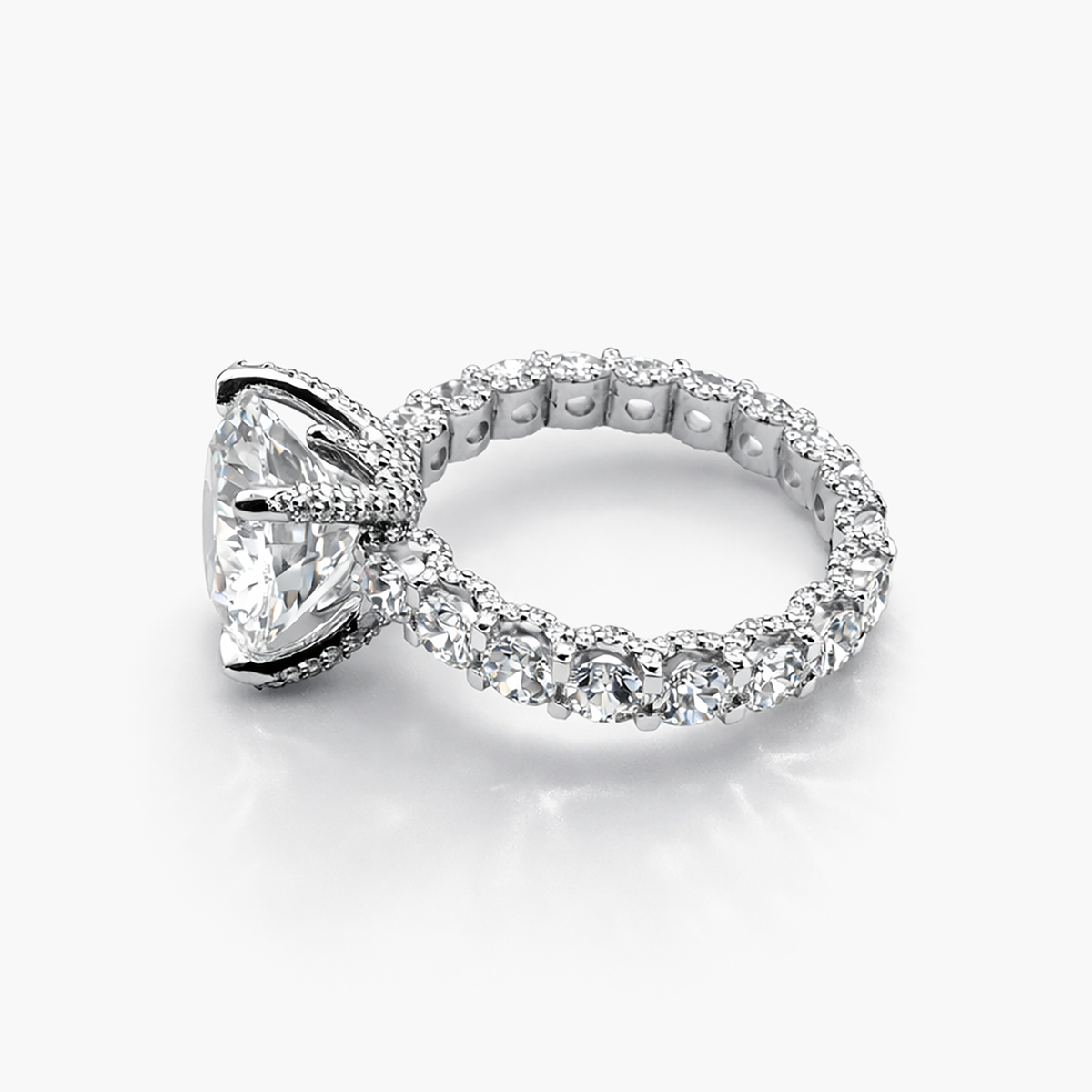 13.15 Carat F/VS2 Lab-Grown Diamond Ring with Round Eternity Band and Pavé Edges