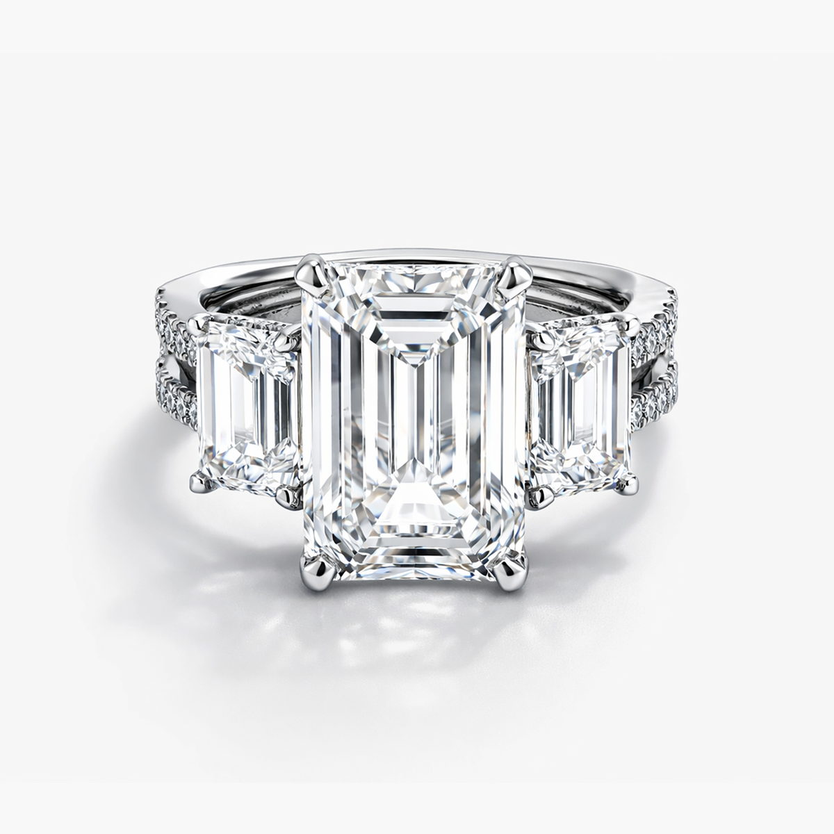 Emerald cut Lab Grown Diamond Ring in Platinum (8.3 CT Center 2.15 CT  Each Side G/VS2 IGI)