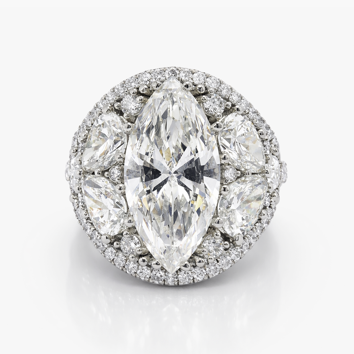 7.17 Ct F/VS1 Lab Grown Marquise Diamond Ring IGI Certified | Pear Cluster Shoulders | European Shank