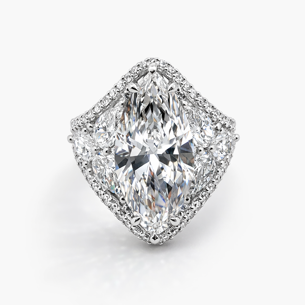 Marquise 9.03 CT Lab-Grown Diamond Ring with 4.05 CT Pear Side Stones in Pavé Setting in Platinum
