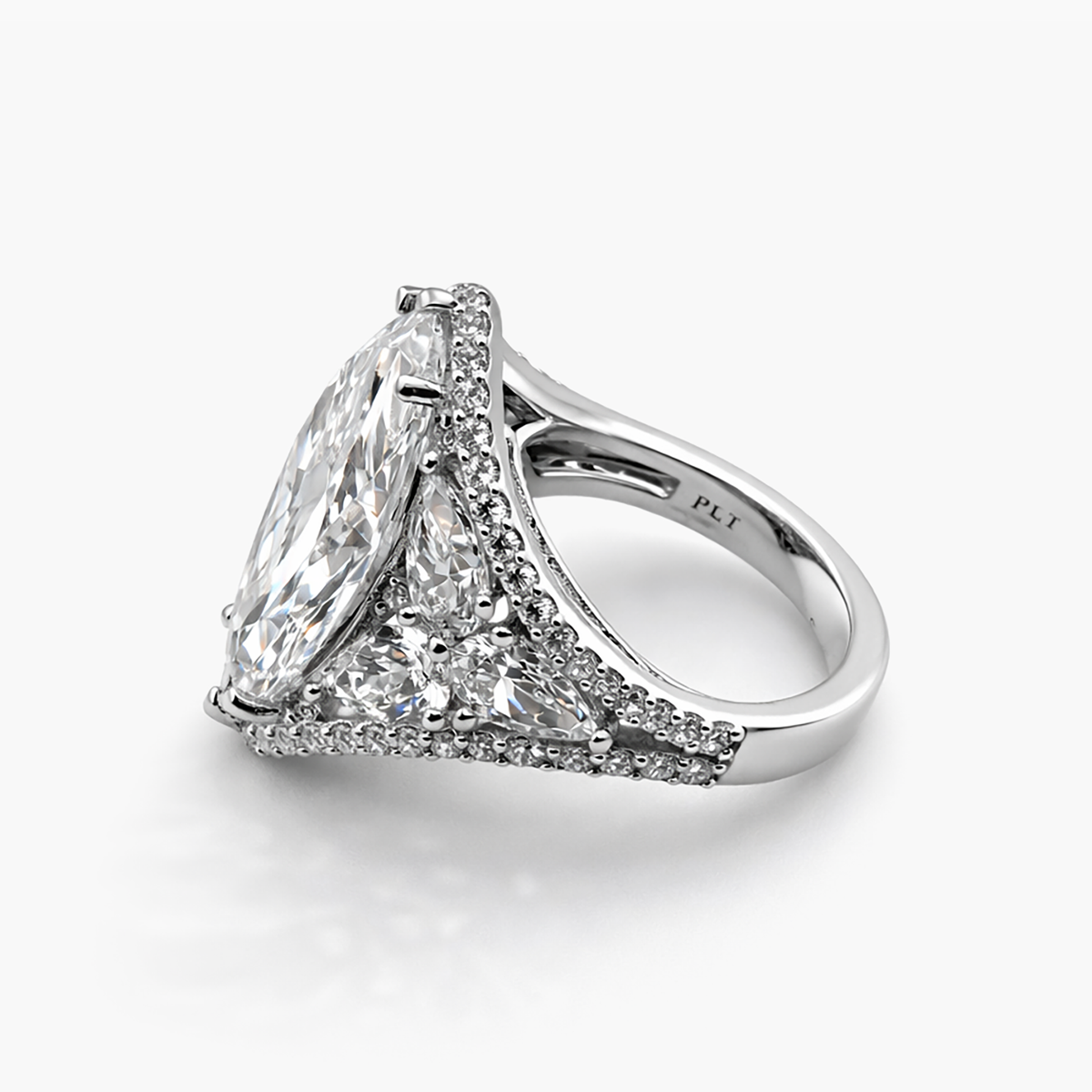 Marquise 9.03 CT Lab-Grown Diamond Ring with 4.05 CT Pear Side Stones in Pavé Setting in Platinum