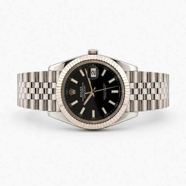 Rolex Datejust 41 Black Stick Dial Fluted Bezel Jubilee Bracelet Ref. 126334 — Box & Papers