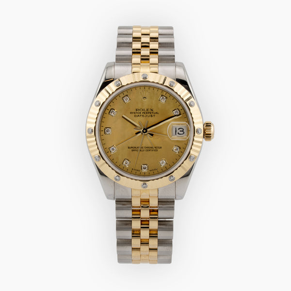 Rolex Datejust 31 Two-Tone 18K Yellow Gold & Stainless Steel Champagne Diamond Dial Jubilee Bracelet Pre-Owned Watch (Ref. 178313)