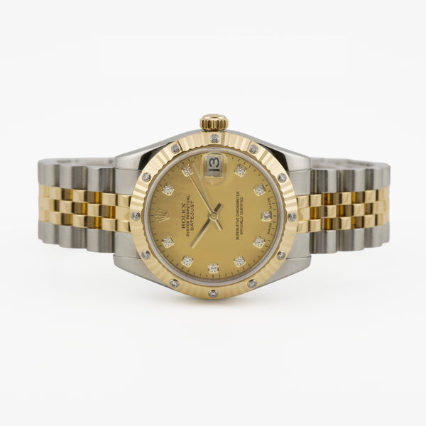Rolex Datejust 31 Two-Tone 18K Yellow Gold & Stainless Steel Champagne Diamond Dial Jubilee Bracelet Pre-Owned Watch (Ref. 178313)