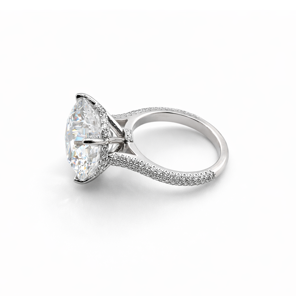 Round 11.77 CT Lab Grown Diamond Ring in Platinum With .52 CT Round Pave Diamonds (E/VS2 GIA)
