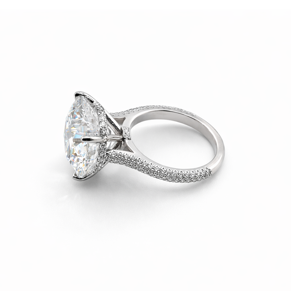 Round 11.77 CT Lab Grown Diamond Ring in Platinum With .52 CT Round Pave Diamonds (E/VS2 GIA)